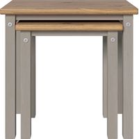 Linea Nest Tables (Set of 2) - Pine - L35 x W53 x H51.1 cm - Grey/Antique Waxed Pine - Flat Packed