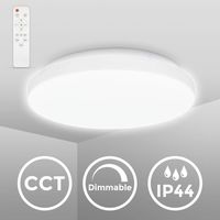 B.K.Licht plafonnier LED salle de bain Ø288mm 12W IP44, 1200lm, dimmable avec télécommande, CCT 3000–6500K blanc chaud-neutre-froid, veilleuse & minuterie