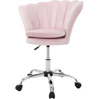 ML-Design Silla de Tocador de Terciopelo Rosa Claro, Asiento Tapizado Giratorio 360° con Ruedas, Sillón Ergonómico de Oficina/Escritorio de Maquillaje Diseño Moderno de Concha, Respaldo Envolvente