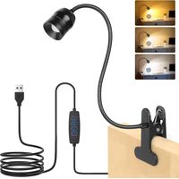 Lampe à Pince, Lampe de Lecture de Lit à Pince avec de Cygne Flexible à 360°, LED Lámpara de Lectura avec 3 Températures de Couleur et 10 Niveles, pour Étudier, Lire, Travailler, Déplacements