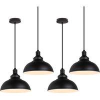 Vintage Pendant Light, Hanging Ceiling Lamp with Dome Metal Lampshade, Retro Industrial Chandelier for Kitchen Island (Black & White, Ø29cm) 4PCS