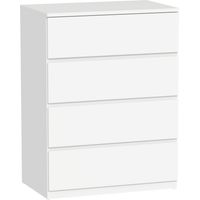 Commode 4 tiroirs design minimaliste sans poignées, meuble rangement chambre adulte ou enfant 60 x 40 x 80 cm blanc fonctionnel