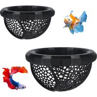 2Pcs Floating Betta Hammock & Shrimp Cave, 3D Printed Aquarium Decor with Feeding Ring in 2 Sizes, Betta Fish Hammock for Shrimp & Small Fish, Fishes Tank Accessories (Black)