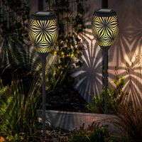 Lampada da esterno nera, lampada plug-in, lampada solare da giardino, segnapasso, picchetto, punzonatura decorativa, oro, LED, PxH 11x58 cm, set da 2