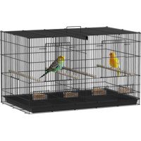 Jaula para Pájaros con Divisor 4 Comederos 4 Perchas Bandeja Extraíble para Loros Canarios Periquitos 76x46x46 cm Negro