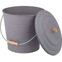 Relaxdays Seau à cendres, avec couvercle, 12 litres, poignée de transport, bac à charbon, cheminée et barbecue, gris