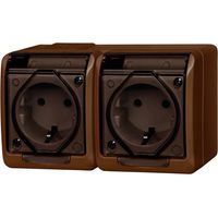 Casquillo Schuko, doble, de superficie, IP44, bronce, Hermes