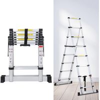 SWANEW Scala telescopica in alluminio Scala multiuso 2.0M+2.3M Scala a scorrimento Scala pieghevole Stabile Con barra di pesata Scala in alluminio fino a 150kg Argento
