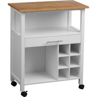 Premier Housewares White and Bamboo Top 1 Drawer Kitchen Trolley