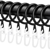 Curtain Rings - Black Metal Rings 30mm Inner Diameter With Clear Plastic Hooks - For Shower Curtains Floor To Ceiling - 40 Pack