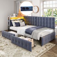 Sofá cama infantil 90×200 cm, LED, USB+Tipo C, con 2 cajones, somier tapizado, cama individual, sin colchón, gris oscuro