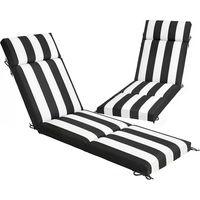 Set 2 Cuscini per Sedie da Esterno con 6 Lacci di Fissaggio, in Cotone, 183x54x6.5 cm, Nero e Bianco