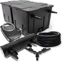 SunSun Komplettset: CBF-350B Teichfilter bis 60000 L Teichfilteranlage Durchlauffilter, NEO10000 Teichpumpe 10000l/h 80W, CUV-218 Teichklärer UVC Klärer mit 18W, 25m Teichschlauch 25 mm, Y-Verteiler