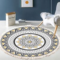 Tapis rond à franges, tapis rond en coton lavable et antidérapant, petit tapis rond tissé pour chambre d'enfant balcon (tapis rond 60 cm)