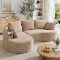 Bogesofa aus Cord – weich, atmungsaktiv, mit Becherhalter & Stautasche. Hochdichter Schaumstoff für angenehmen Sitzkomfort. Inkl. Kissen – komprimiert, sofort einsatzbereit. Für jeden Wohnbereich.