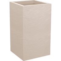EDA – Pot carré haut décor pierre 29,5 x 29,5 x 49,5 cm – 36 L – Beige calcaire – Résistant aux UV et au gel – Système de rétention d'eau