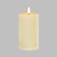Bougie cylindrique avec nervures ø7,5cm H12,5cm effet cire Ivoire LED blanc chaud à piles