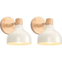 2X Retro Indoor Wall Light Wood Metal Wall Lamp E27 Vintage Adjustable Wall Sconce For Living Room Bedroom Bathroom (White)