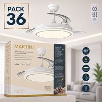 Pacco da 36 ventilatori DC "Martina" · Funzione estate-inverno · 48W · Bianco · 3 pale · 5040 lm · 3500-4000-6500K · Telecomando e timer