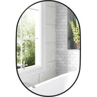 Specchio Bagno Ovale da Parete con Cornice in Alluminio, Verticale o Orizzontale, 60x90cm, Nero