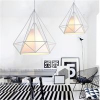 Lampada a Sospensione, Plafoniera Vintage con Gabbia di Ø25cm Diamante, Illuminazione E27 per Soggiorno Sala da Pranzo Taverna Bianco 2PCS