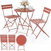 VOUNOT® Set Bistrot Pieghevole 3 Pezzi in Metallo, Set Tavolo e 2 Sedie da Giardino Salvaspazio, Rosso Mattone