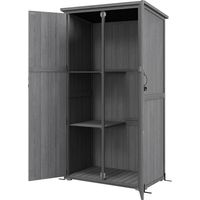 Armoire jardin gris sur pied – Bois massif, toit incliné bitumé, 2 étagères – 90x54,5x168,5 cm – Rangement extérieur gain de place