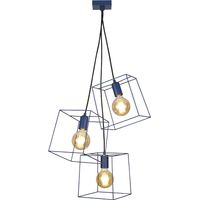 Litecraft Nico Ceiling Pendant 3 Light With Cube Wire Frame Shades - Navy Blue