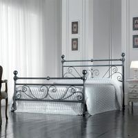 Doppelbett aus Eisen mit Fußteil Schwarz Silber NONNA 173x215x h128 cm