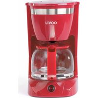 Cafetière électrique LIVOO DOD163R - finition Rouge, capacité de 1.25L / 12 tasses, Verseuse en verre avec système anti-gouttes