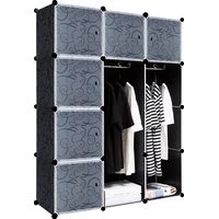 Naizy – Armoire en plastique à monter soi-même – 12 cubes imperméables 35x35cm – Système d'étagères enfichables avec porte penderie – Noir