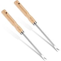 Lot de 2 outils pour pissenlits de 12 pouces , arrache-pissenlits à 2 dents , fourche à pissenlits portable avec manche en bois