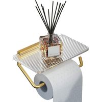 Porte-papier hygiénique avec étagère murale Porte-rouleau de papier de salle de bain Porte-papier hygiénique en acrylique et aluminium antirouille Or