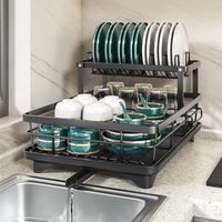 Égouttoir à vaisselle, meuble de rangement de cuisine noir, pour ranger assiettes et vaisselle, égouttoir d'évier, adapté à la cuisine domestique-AquaForge