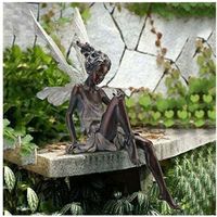 Ornement de jardin Fée magique assise, Tudor et Turek assis en résine Décoration de jardin 22 cm
