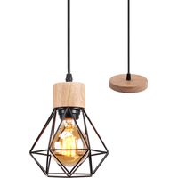 Stoex – Lustre suspension industriel vintage – Lampe de plafond en bois et métal – Douille E27 cage diamant rétro – Pour salon, chambre, cuisine, restaurant