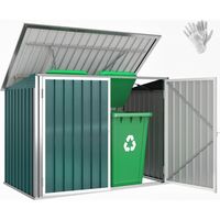 Cache poubelle extérieur - Outsunny - pour 2 poubelles, porte verrouillable, couvercle pneumatique - acier - 180x108x130cm - vert