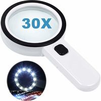 Reading magnifier with 12 LED lights, double glass lens with 30x magnification. For easily reading coins, stamps, and cards. - LIAIKI