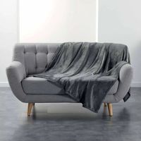 Douceur D'Intérieur – Plaid flanelle gris 180x220cm – Tissu doux et tendance – Plaid déco rectangulaire