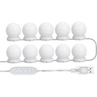Kit éclairage LED miroir coiffeuse USB avec 10 ampoules réglables, 3 modes de luminosité, blanc