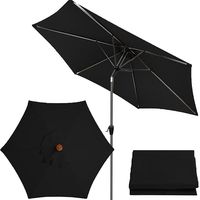 Toldo de repuesto para sombrilla de jardín, apto para mesas y sillas de exterior (solo lona), negro, 2,7 metros, 6 varillas.