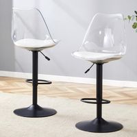 Ensemble de 2 tabourets de bar modernes et réglables, avec dossiers en plastique transparent, assises Réglables