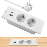 Prise Encastrable de Table avec USB, Prise encastrable Plan de Travail PD20W, Multiprise Intégrée avec 1.5M Câble, Prise de Table, Multiprise pour Meuble, Blanc