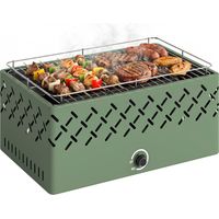 Barbacoa de Carbón 45,5x29x21 cm con Ventilador Integrado Temperatura Ajustable y Bandeja de Carbón Verde Claro