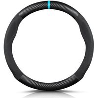 Round Shape Carbon Fibre & Microfibre PU Leather Steering Wheel Cover Non-Slip Car Steering Wheel Cover Breathable Sport Car Steering Wheel Cover for Diameter 38 cm (15 Inches) - Black Blue