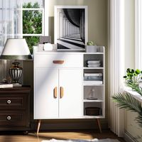 Aparador moderno con armario y cajón, mueble de madera multiusos para cocina y salón, 80 x 29,5 x 96 cm, blanco.