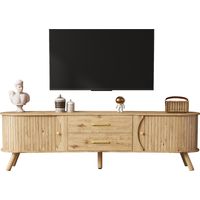 Meuble TV pois rainures verticales 2 portes coulissantes 2 tiroirs bois massif scandinave
