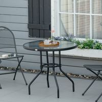 Table de jardin ronde avec trou pour parasol et plateau en verre, métal, Ø80 x 72 cm, noire