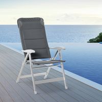 Chaise de jardin pliante dossier haut inclinable accoudoirs multipositions tétière alu. oxford déperlant gris