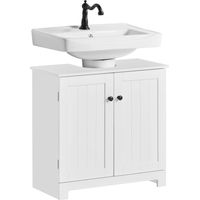 Sobuy – Meuble sous vasque simple BZR18IIW – 2 étages et 2 portes – Dimensions L60cm x P30cm x H60cm – Bois MDF laqué blanc résistant à l'humidité